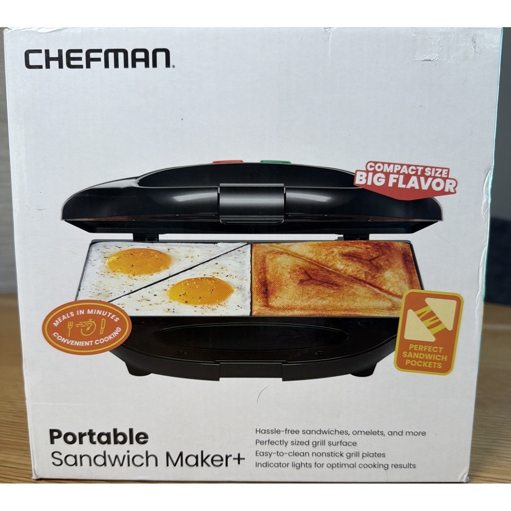 Chefman Portable Electric Sandwich Maker - Omelet, Panini Press Quesadilla NIB